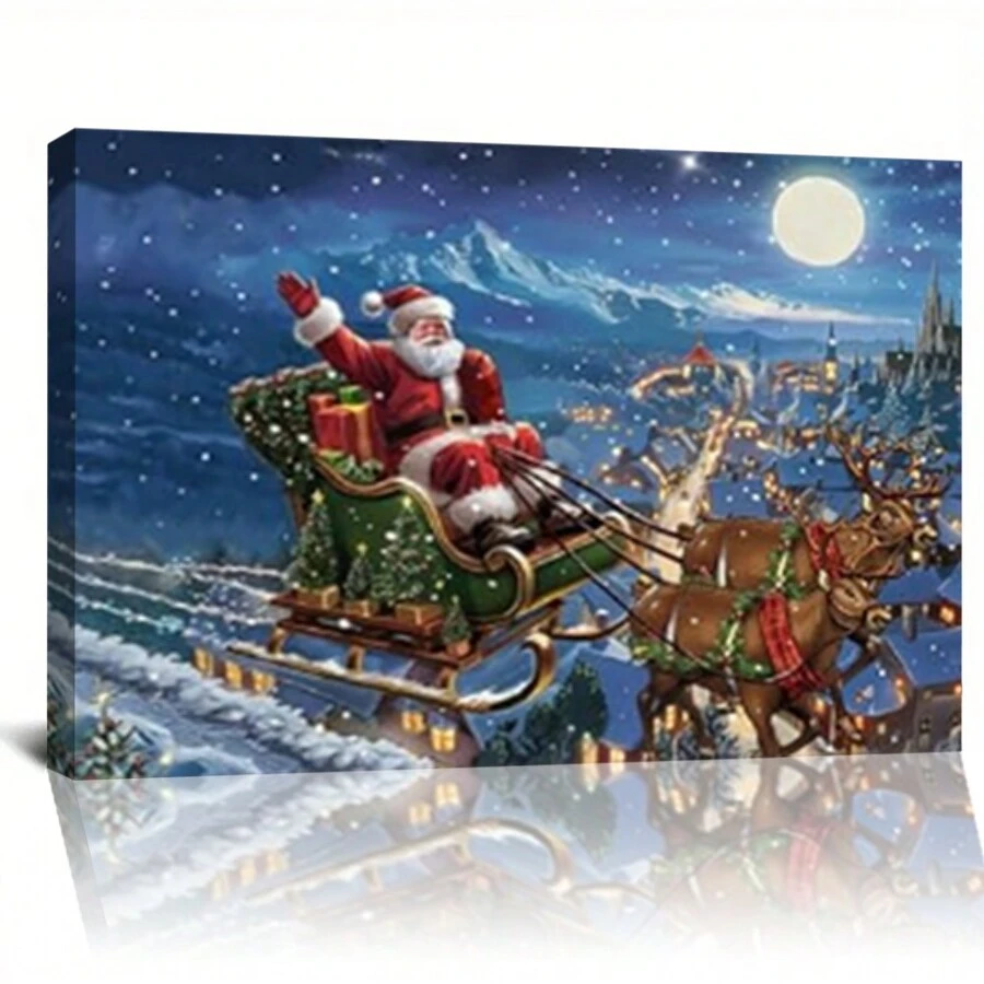 Framed Large Christmas Wall Art - Santa Wall Art, Christmas Pictures, Christmas Canvas, Winter Wall Art, Christmas Poster - Perfect Holiday Decor - Framed - View 1