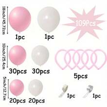 Kit de 109 piezas de arco de globos elegante rosa y blanco con cintas de satén y acentos de estrellas, ideal para duchas, bodas y cumpleaños. Incluye pancarta "Oh" y decoraciones para soporte de pastel, globos de cumpleaños - Multicolor - Ver 4