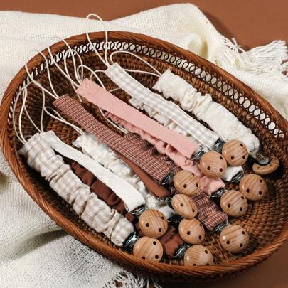 2 件/包带松紧带的奶嘴夹 | 婴儿奶嘴链夹 | 通用奶嘴夹，带山毛榉木扣，适用于婴儿出牙玩具牙胶 | 男孩女孩的理想婴儿礼物