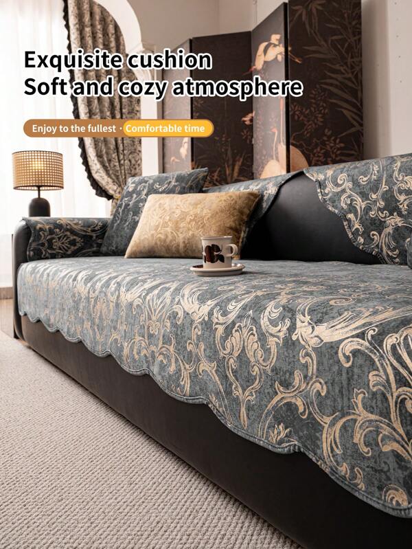 1pc Premium Luxurious Gold Floral Pattern Sofa Slipcover, Non-Slip Home Decor Sofa Cushion Cover, Suitable For Home, Bedroom, Living Room, Office Gifts Birthday Graduation Sofa Cover Couch Cover Sofa Covers Room Decor Living Room Decor