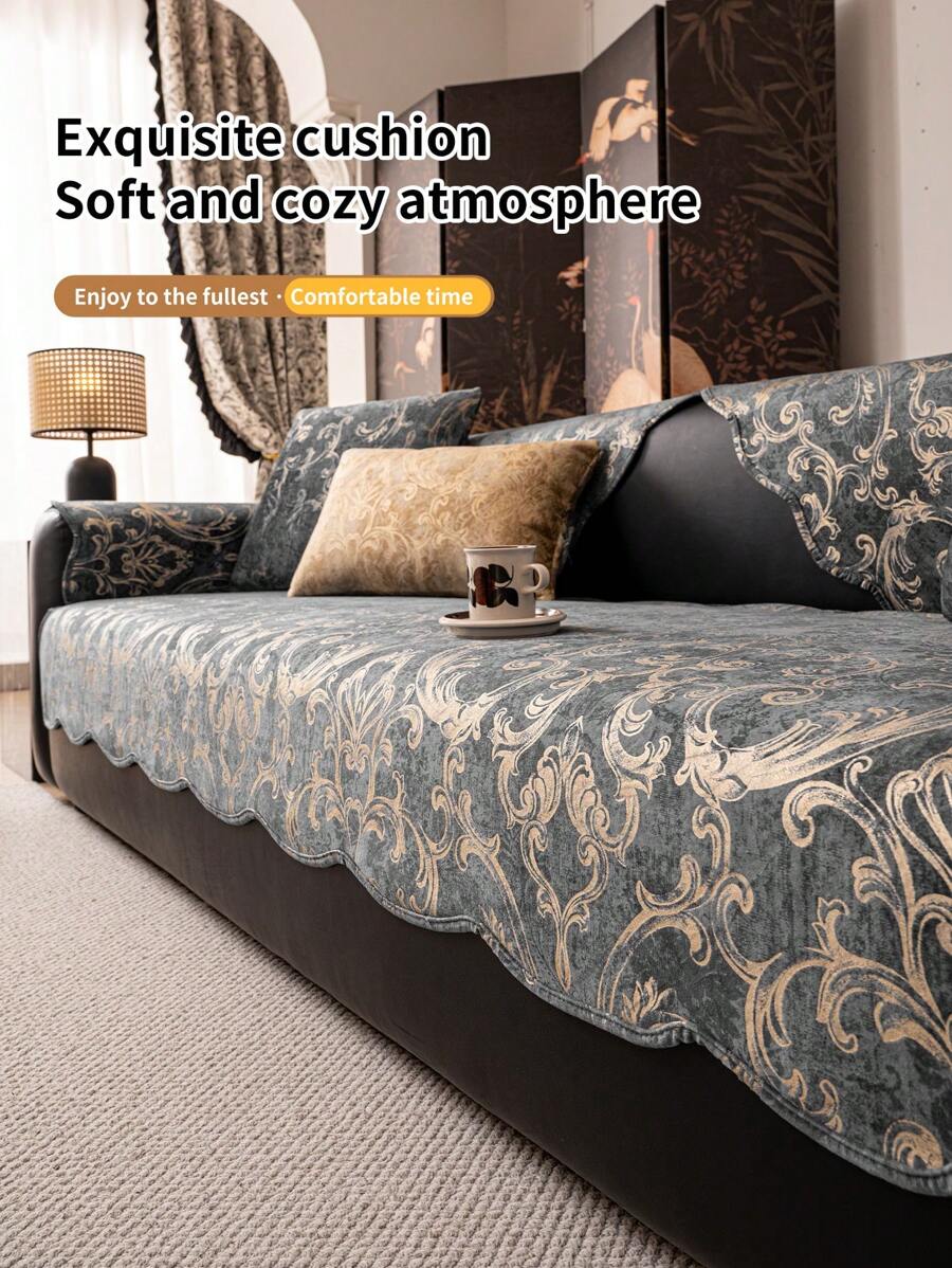 1pc Premium Luxurious Gold Floral Pattern Sofa Slipcover, Non-Slip Home Decor Sofa Cushion Cover, Suitable For Home, Bedroom, Living Room, Office Gifts Birthday Graduation Sofa Cover Couch Cover Sofa Covers Room Decor Living Room Decor