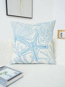 1pc, Ocean Animal Embroidery Throw Pillow Case, Machine Washable, Invisible Zipper, Multi-Size Multi-Room Family Decoration Universal, No Pillow Core Pillows Bedding Bed Room Decor Home Decor Bedroom Decor Cushion Covers Cushion Cover Cushions Pillow Cases