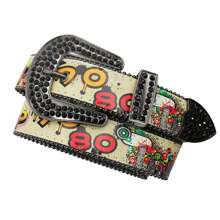 Retro 70 80 Printed Belt, Punk Pin Buckle Waistband For Jeans, Y2K Belt