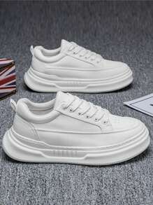 Heren zachte zool, zacht oppervlak, lichtgewicht en comfortabele casual sneakers, lente nieuwe mode, dikke zool antislip slijtvaste lage veterschoenen voor dagelijks woon-werkverkeer, eenvoudige stijl, comfortabele herenschoenen, jeugdcampusstijl, zwart-wit PU waterdichte oliebestendige heren schoenen met naadstiksels