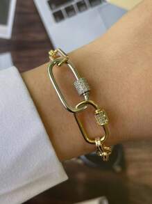 STYLEVER 1 PC Gold Carabiner Lock Clasp Chain,Gold Collision Silver Mountain Chain,Charm Chain,Stainless Steel Chain For Both Women And Girls