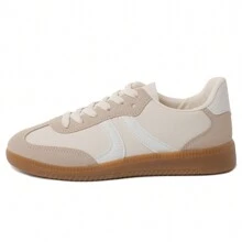 Women's Red Black Leopard Beige Gold Retro German Trainers – Lace-Up Low-Top Casual Sneakers [Size Up Half Size] - 米色 - 查看 3