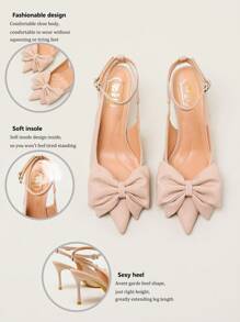 New Stylish Pointed Toe Pink Heels, Elegant Ankle Strap Bowknot Pumps, Slim High Heels For Commuting And Wedding - Baby Pink - View 3