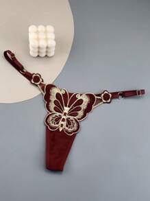 1 stuk dames klassieke sexy slip met kantborduursel, vlinder- en bloemenmotief, doorschijnende verstelbare string, lage taille, verleidelijke Franse romantische lingerie, perfect voor bruiloften, vakanties, strand, verjaardagsfeestjes, Valentijnsdag, terug naar school, Moederdag