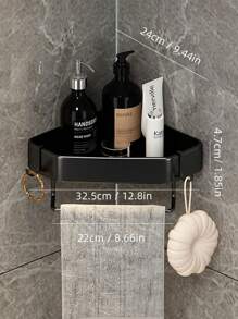 Giá đỡ hình tam giác trong phòng tắm màu đen/trắng, Dụng cụ sắp xếp giá để đồ treo tường, Không cần khoan, Để đựng bồn cầu/bàn rửa tay/Vòi hoa sen treo tường - màu đen - Xem 2