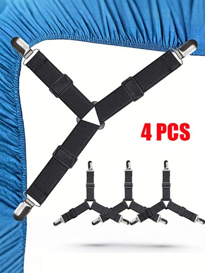 4 Pcs/Pack Bed Sheet Fasteners, Adjustable Elastic Triangle Metal Fixing Clip,Flexible Bedding Suspenders Gripper Holder Straps Clip,Curtains Sofa Mat Fixing Device,Practical Invisible Non-Slip Sheet Straps