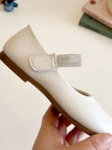 1 paar effen imitatieleren platte schoenen voor meisjes met strass-motief, elegant voor buiten, geschikt voor lente en zomer