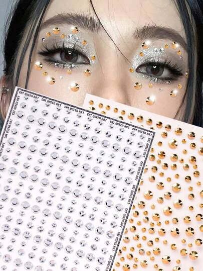 2pcs Multicolor Sparkling Rhinestone Crystals, Suitable For Eye Corner/Nail/Face Decoration, Fit For Music Festival, Carnival, Valentine's Day, Y2K Party, Daily Decor, Makeup Party, Ball, Can Be Used On Hair, Eyes, Face, Body,Face Gems