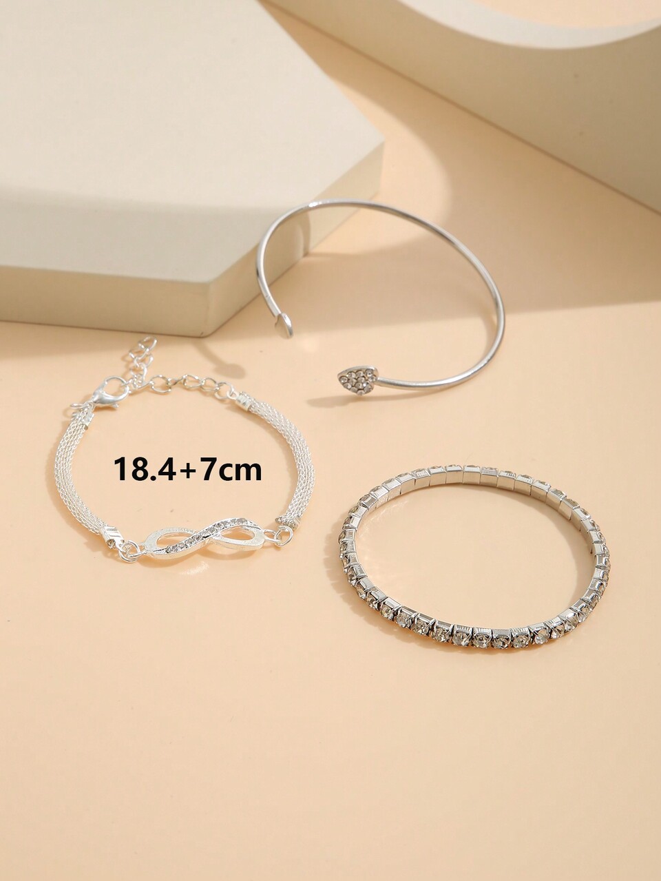 17KM 3pcs Rhinestone Heart Decor Bracelet