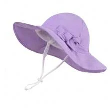 Sombrero de sol con decoración de lazo ajustable, adecuado para niños pequeños, niños, bebés y niñas - Gorro de lavabo ala grande con lazo en color liso - Ver 42