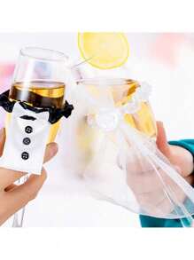 2 件/对 婚礼装饰 结婚新娘新郎酒杯香槟杯杯子派对新年饰品礼物 - 彩色 - 查看 3