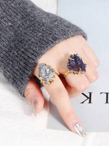 1pc CSJA Druzy Crystal Stone Ring For Women Girl Luxury Gold Color Asymmetric Natural Stone Rainbow Drusy Finger Ring Jewelry Valentine Gift H558
