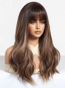 FIVE STARS High Quality 22-Inch Synthetic Heat-Resistant Fiber Wig With Long Curly Bangs In Multiple Colors Ladies Wig Is Perfect For Holiday Party Everyday Wear - Brown - View 5