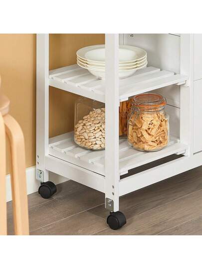 SoBuy Serving Trolley Wheels, Kitchen Tray, Side Table, Rolling Kitchen, Living Room, Dining Room Ideal Single Kitchens, Cabinets Worktop, White, 68x85x38 Cm, FKW79 view 6