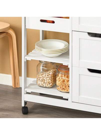 SoBuy Serving Trolley Wheels, Kitchen Tray, Side Table, Rolling Kitchen, Living Room, Dining Room Ideal Single Kitchens, Cabinets Worktop, White, 68x85x38 Cm, FKW79 view 4