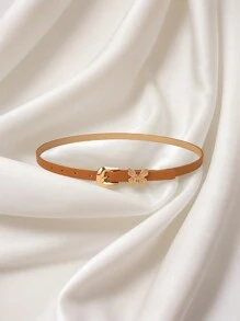 新款女士窄腰休闲腰带，蝴蝶设计，PU 皮革腰带适合牛仔裤、连衣裙、所有季节 - 蝴蝶型 - 查看 10