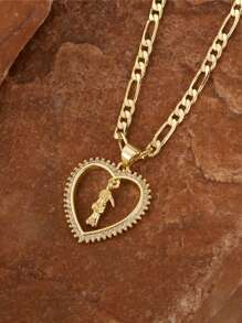 1pc Fashionable Skull & Heart Design Oxidized Pendant Necklace, Versatile Jewelry For Women, Great Gift For Friends, Prayer & Holiday