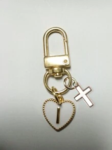 Heart Shaped Pendant Keychain, Letter Bag Charm, Cross Decor, Jesus/God Themed Keyring, Alloy Fashion Charm Keychain With Carabiner, Personalized Letter Keychain, Suitable For Backpack, Wallet, Earphone Case, Ideal Gift For Friends, Family And Couples - White - View 27