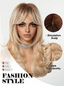 24 Inch Long Wavy Wigs With Bangs Dark Roots Brown Wigs For Women Brown Ombre Hair With Blonde Wigs,Heat-Resistant Synthetic Wigs For Daily Party Cosplay Wigs - Tóc vàng ombre - Xem 6