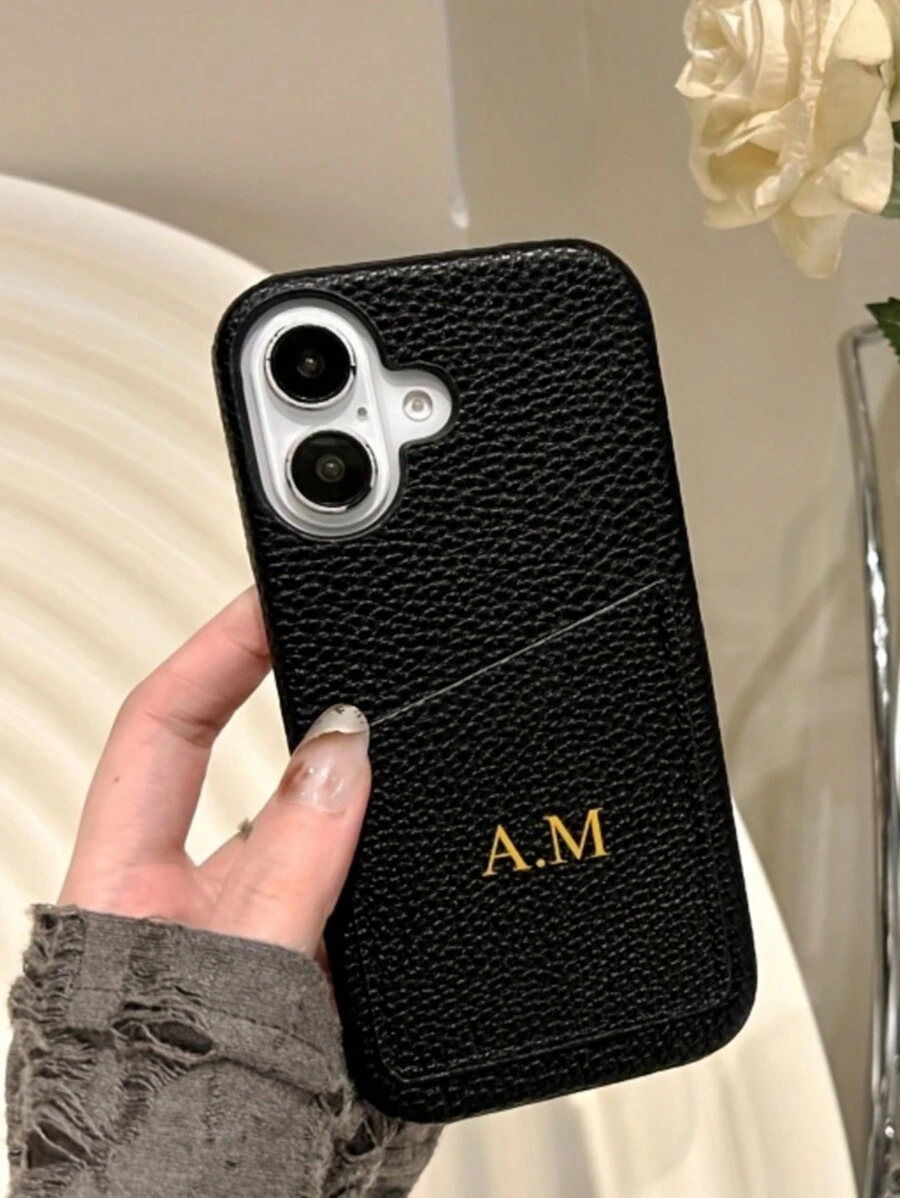 个性首字母定制DIY名片卡槽支架外壳适用于iPhone16 15 14 13 12 11 Pro Max 16 15 Plus卡包保护套