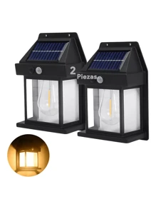 Paquete de 2 luces de pared solares impermeables para jardín - Negro - Ver 1