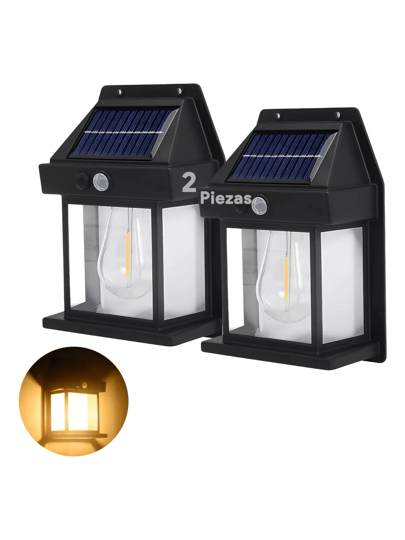 Paquete de 2 luces de pared solares impermeables para jardín - Negro - Ver 1