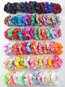 30 Pcs Random Color Satin Scrunchies Hair Ties For Girls, Elastic Hair Bands With Colorful Ribbons, Ponytail Holders For Daily Use - Multicolor - View 2