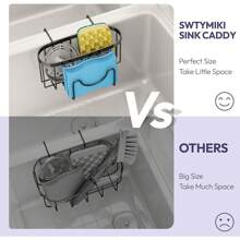 1pc Sponge Holder For Kitchen Sink - Movable Kitchen Sink Caddy With M Shape Hook, Stainless Steel Hanging Sponge Caddy For Dish Sponge, Brush, Sink Stopper Organizer In Double Bowl Sink, Black - Multicolor - View 5