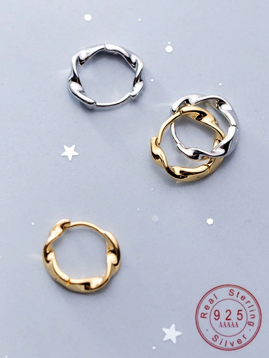 1 Pasang Anting Hoop Pendek Perak S925 dengan Pola Garis Modern dan Desain Lingkaran Mobius untuk Anak Perempuan - Satu-Ukuran - View 1