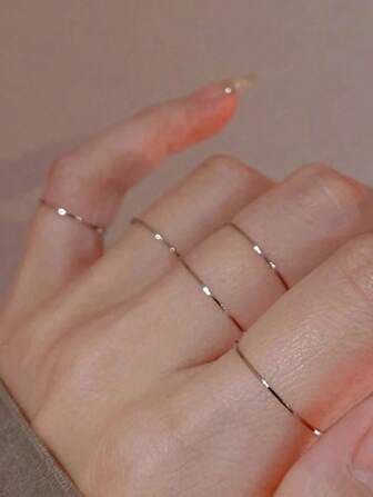 5pcs/Set Steel-Color Minimalist Stainless Steel Plain Circle Stackable Joint Ring, Women