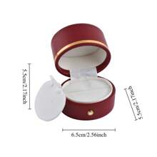1pcs PU Leather Round Jewelry Box Ring Box Gift Box Earring Necklace Gift Box Multifunctional Jewelry Box, Suitable For Engagement Proposal Marriage (Size: 6*5.5*5.5cm)