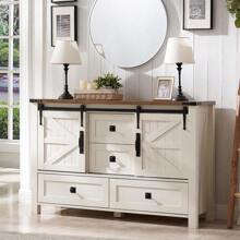 Dresser For Bedroom, With 4 Drawers And Sliding Barn Door, 48 Inch Wide Chest Of Drawers, Country Dresser With Shelf, Bedroom Dresser, Living Room, Entryway, White - White - View 1