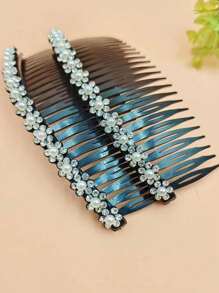 4pcs Women's Colorful Rhinestone Flower Hair Combs, Suitable For Daily Use Elegant Tiaras,Hair Accessories,Wedding,Bride Hair Styling,Side Comb, Head Accessories, Party - Multicolor - View 3