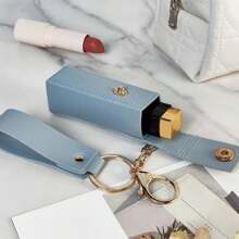 1pc Solid Color PU Lipstick Holder Bag Women's Makeup Keychains,Portable Buckle Lipstick Bags Wallet Keychain Mini Storage Bag For Women Gift Solid Color Lipsticks Protective Cover,Boho Vibes - Multicolor - View 10