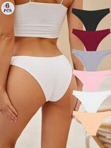 6pcs Women's Solid Color Basic Minimalist Low-Rise Briefs, Suitable For Daily Wear