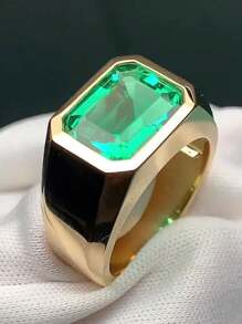 1 pieza Anillo nuevo de moda chapado en oro con circonita cúbica verde incrustada, joyería de compromiso adecuada como regalo para mujeres, hombres y adecuada para regalar a familiares/amigos/parejas