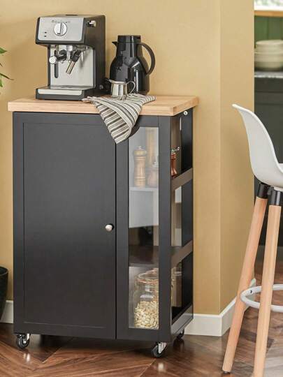 SoBuy FKW75 SCH, Kitchen Storage Trolley Serving Cabinet Tier Side Shelves, Zwart