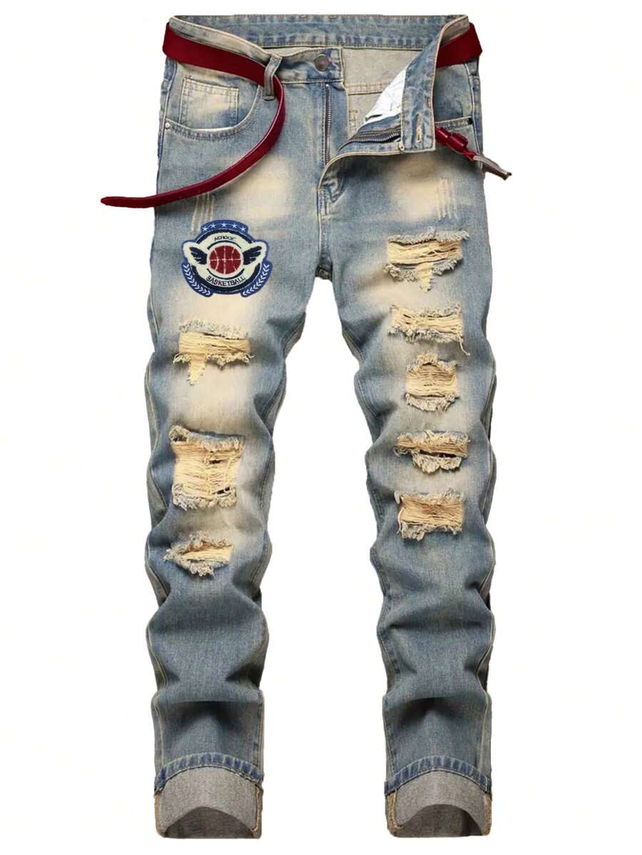 1pc Men's Regular Fit Casual Comfortable Breathable Solid Blue Denim Pants, Pocket Design, Suitable For Outdoor, Cycling, Sports - Blue - View 1