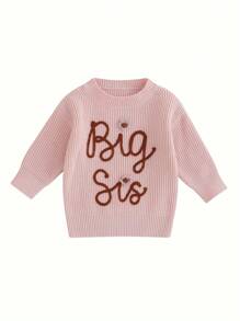 Suéter de otoño para niña, jersey de punto de manga larga con cuello redondo y estampado floral bordado. - Rosa - Ver 1