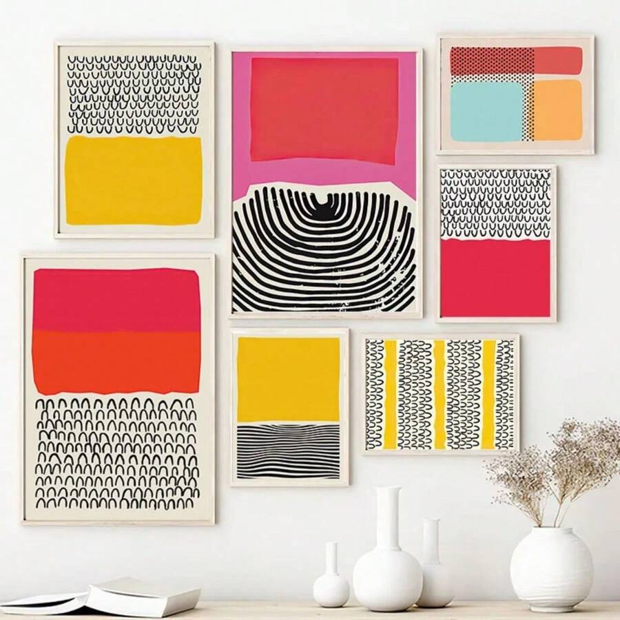 1 件抽象彩色线条墙面艺术帆布画简约海报和印刷品酒店酒吧图片画廊客厅家居装饰无框架