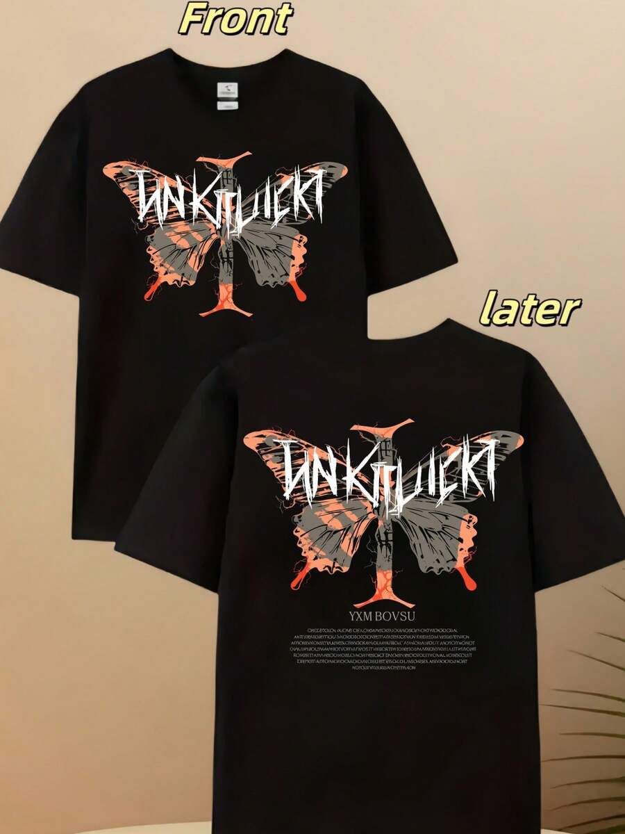 220G Cotton  Mo Die Yi Yu Print T-Shirt Funny Men's Short Sleeve Patternjavascript: - Black - View 1