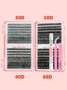 640/590/800 pièces Kit d'extensions de cils, colle double tête et scellant, pinces confortables, set de cils D Curl 8-16mm - sans parfum, kit de cils pour fêtes et maquillage de Noël