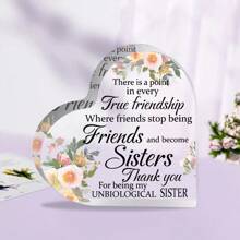 1 pieza Decoración de sobremesa con forma de corazón, Decoración de sobremesa de acrílico transparente 2D, Diseño romántico en inglés "True Friendship", Decoración de sobremesa, Regalo de cumpleaños para buenos amigos, Regalo de Año Nuevo