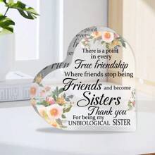 1 pieza Decoración de sobremesa con forma de corazón, Decoración de sobremesa de acrílico transparente 2D, Diseño romántico en inglés "True Friendship", Decoración de sobremesa, Regalo de cumpleaños para buenos amigos, Regalo de Año Nuevo