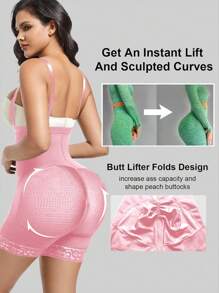 1pc Women Solid Color High Cinched Waist Pants With 3 Rows Of Buttons, Strong Waist Shaping, Chest Support, Body Shaping Underwear For Everyday Wear - Pink - View 4