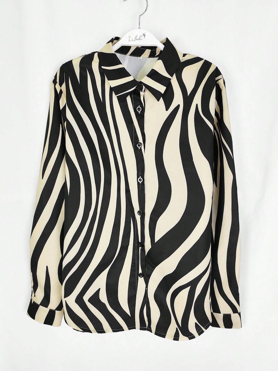 (Non-Positioned Print) Women's Striped Casual Shirt - Khaki - View 1